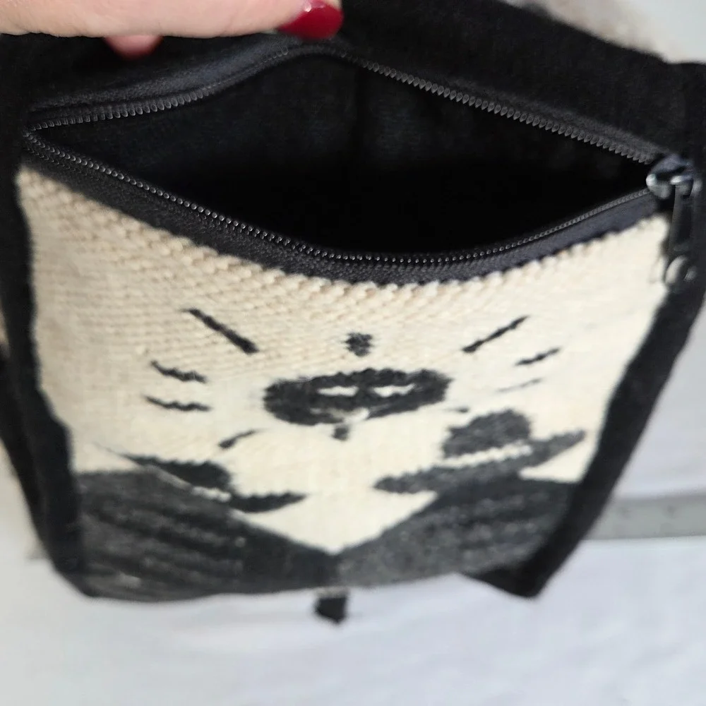 Vintage Southwestern Woven‎ Wool Backpack Cream Black Geometric Sun Folk Art Bag